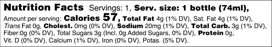 nutritional facts of Pure Vegan Shot